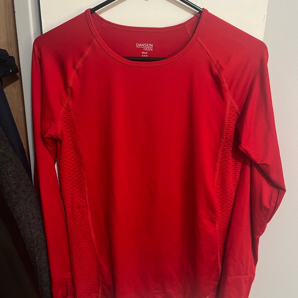 Danskin Red Long Sleeve Tee with Crew Neck and Relaxed Fit